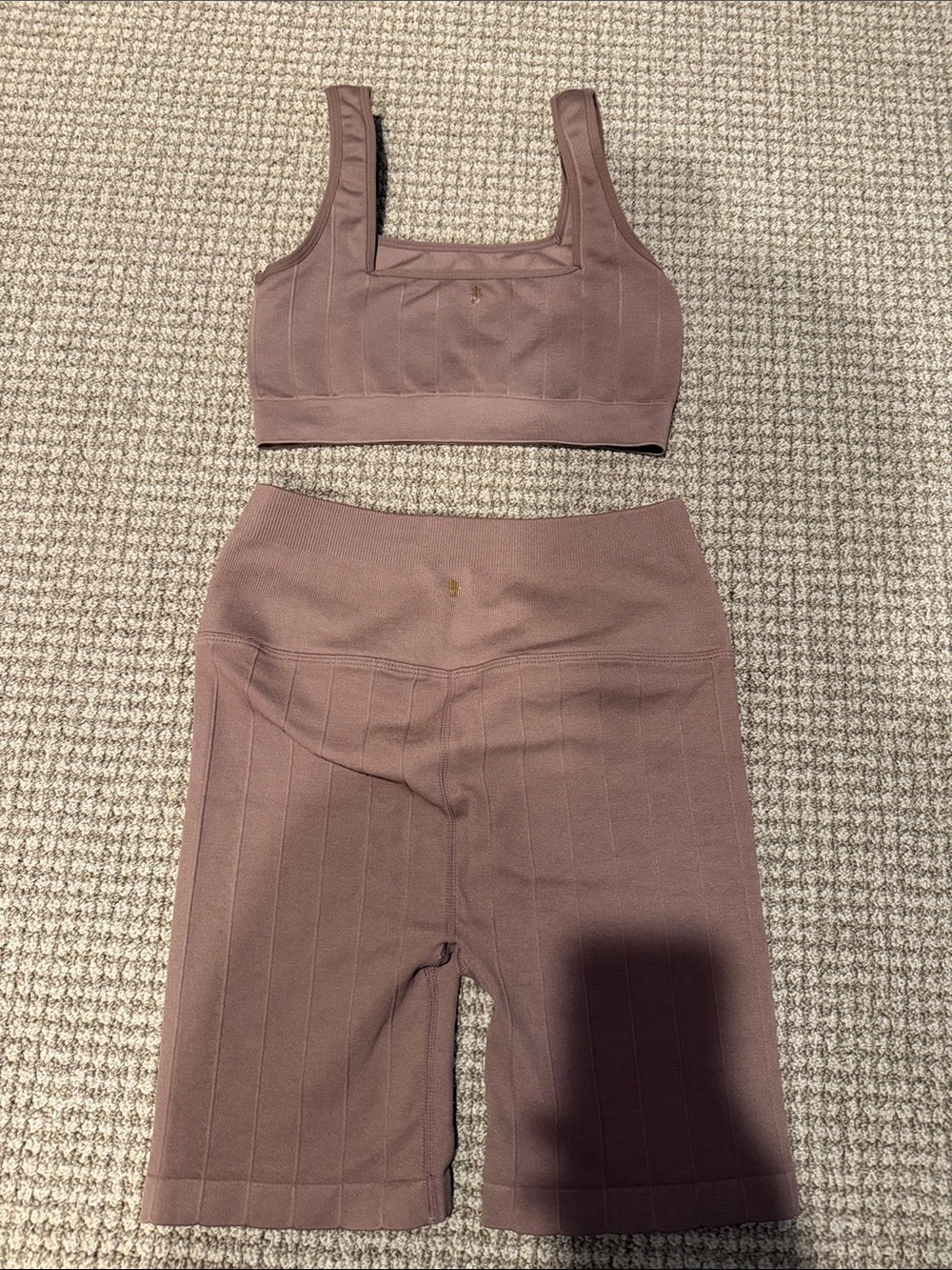 Spiritual Gangster Mauve Ribbed Bike Shorts Set - Picture 4 of 5